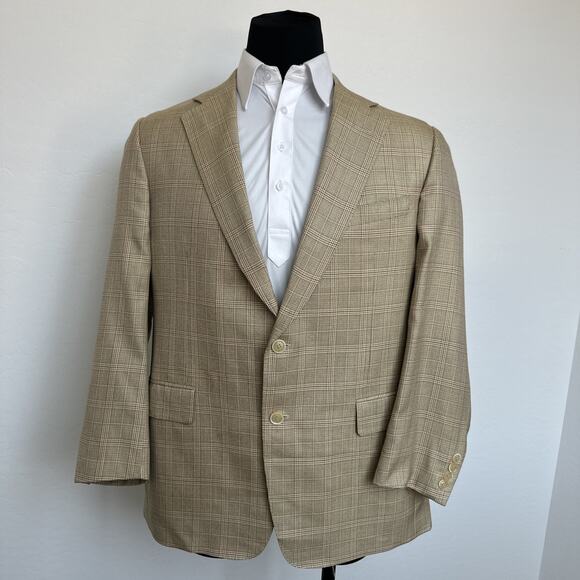 SAMUELSOHN 44R Zealander Wool Tan Plaid Sport Coat Jacket Single Vent Wedding